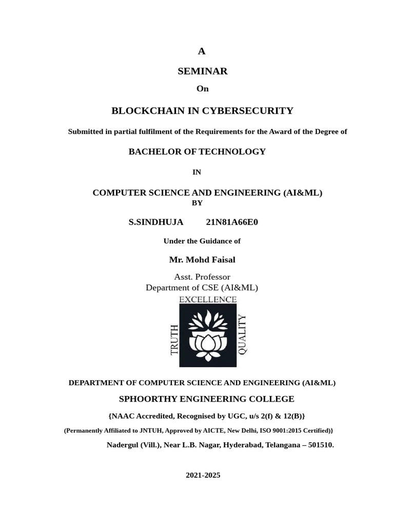 Blockchain in Cybersecurity Seminar | PDF