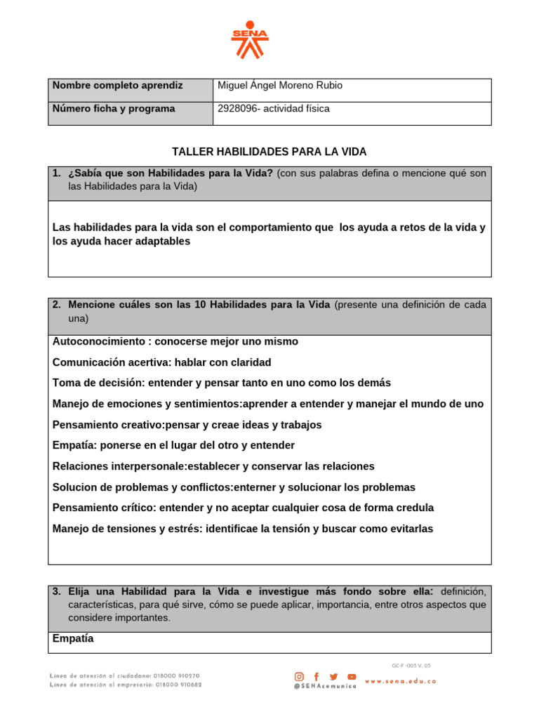 Taller No.3 - Habilidades para La Vida | PDF | Pensamiento | Empatía