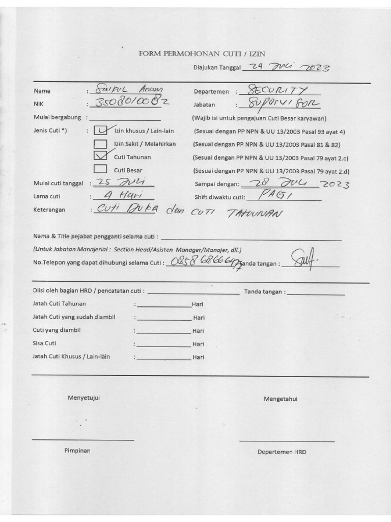 Form Cuti Saiful | PDF