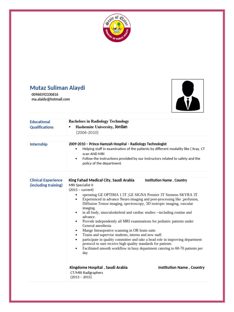 DHP CV Template2 | PDF | Medical Imaging | Radiography