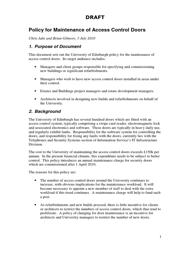 Policy For Maintenence of Access Control Doors | PDF | Access Control