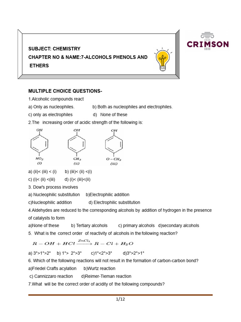 Cr-Che-7-Alcohols Phenols and Ethers | PDF | Ether | Ester
