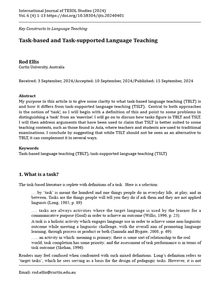 Ellis 2024 TBLT vs TSLT | PDF | Second Language | English As A Second ...