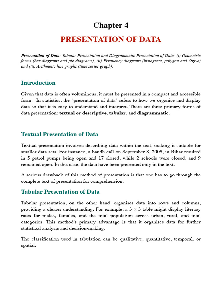 Statistics - Chapter 4 Presenatation of Data | PDF | Histogram | Circle