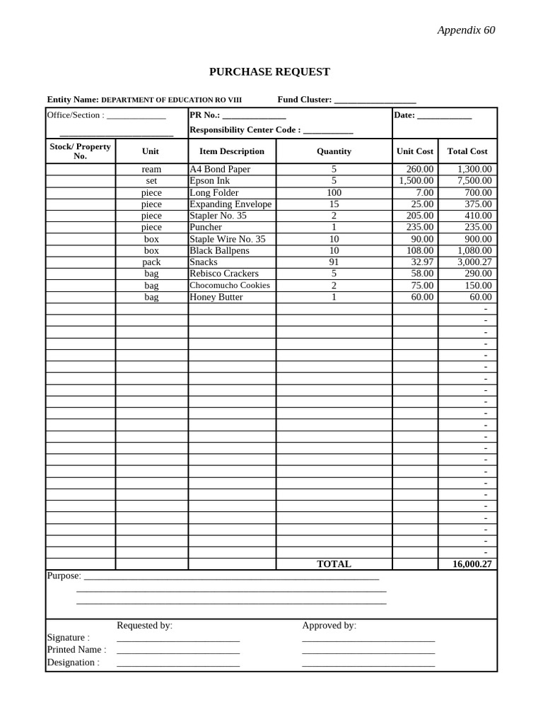 Purchase Request Form Template | PDF | Printing | Stationery