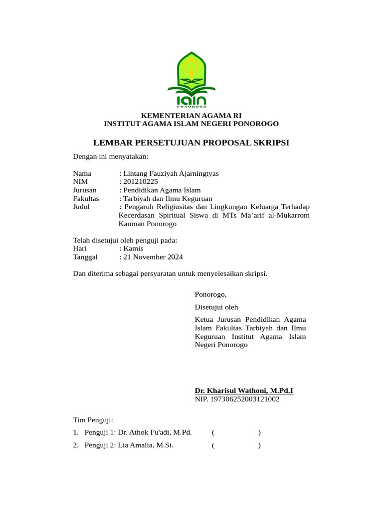 LEMBAR PENGESAHAN PROPOSAL | PDF