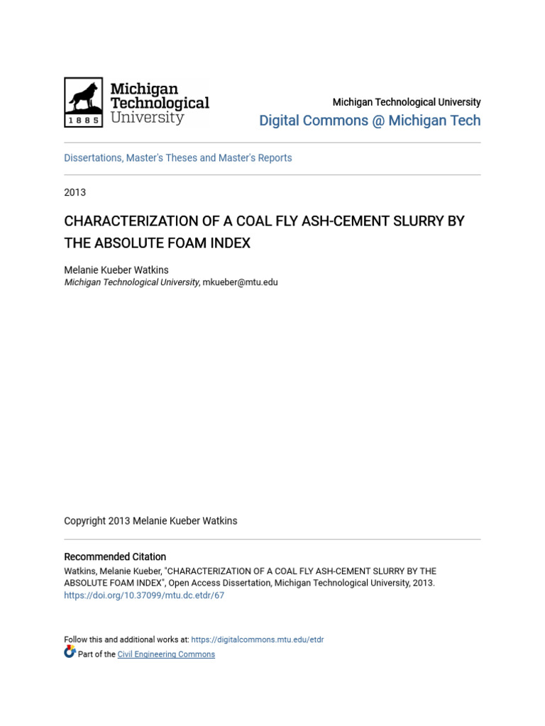 Characterization of A Coal Fly Ash-Cement Slurry by The Absolute | PDF ...