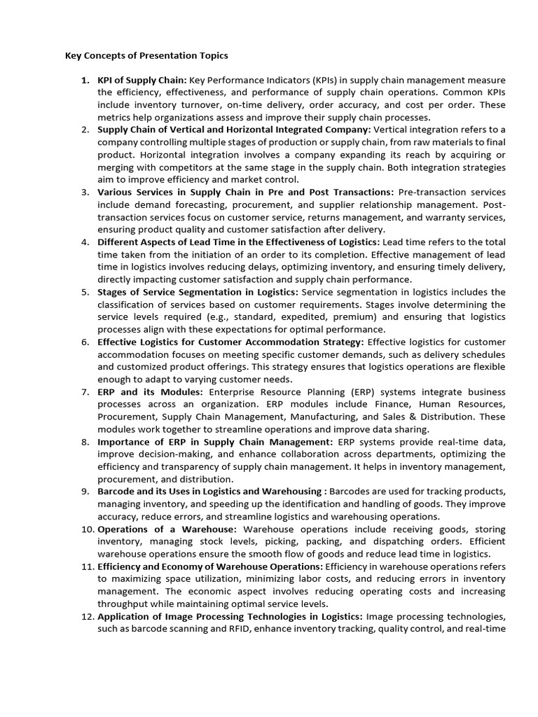 Key Concepts in Logistics & Supply Chain | PDF | Supply Chain ...