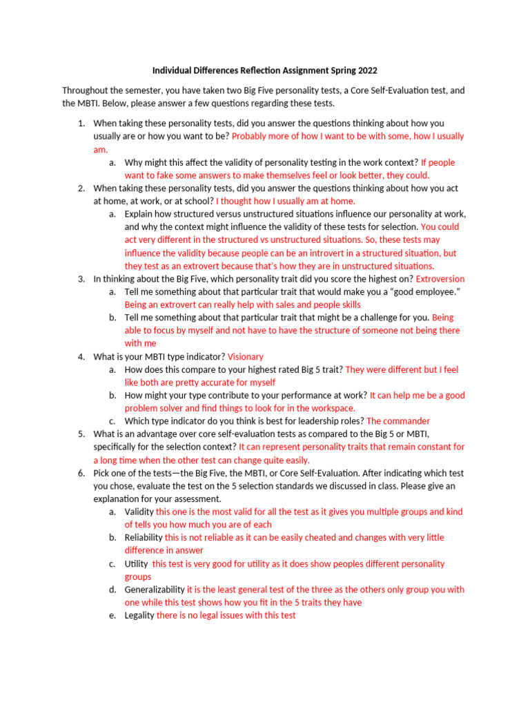 Personality Testing in the Workplace Analysis | PDF | Extraversion And ...
