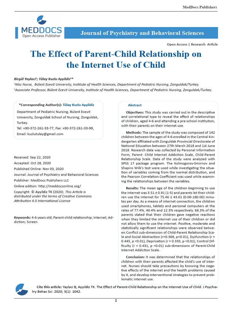 The Effect of Parent Child Relationship On The Internet Use of Child ...