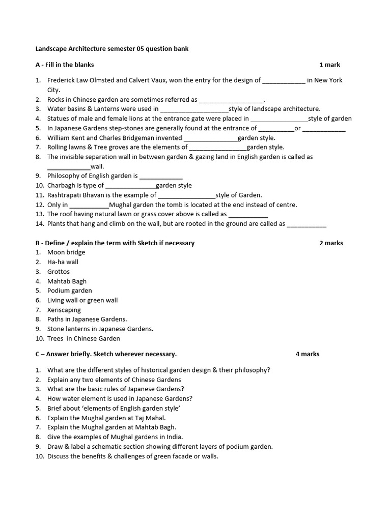 question bank landscape | PDF | Gardens | Landscape