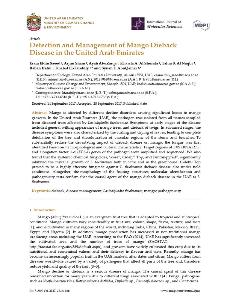 Mango Dieback Disease in UAE: Detection & Management | PDF ...