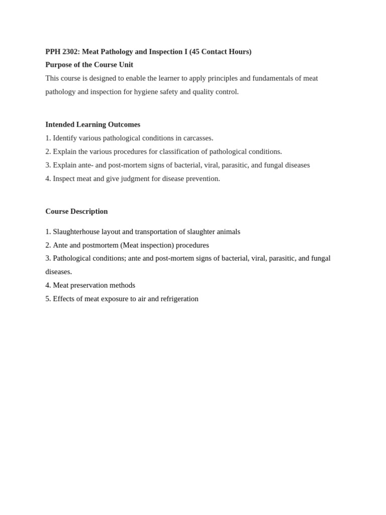 Meat Inspection and Pathology Course | PDF