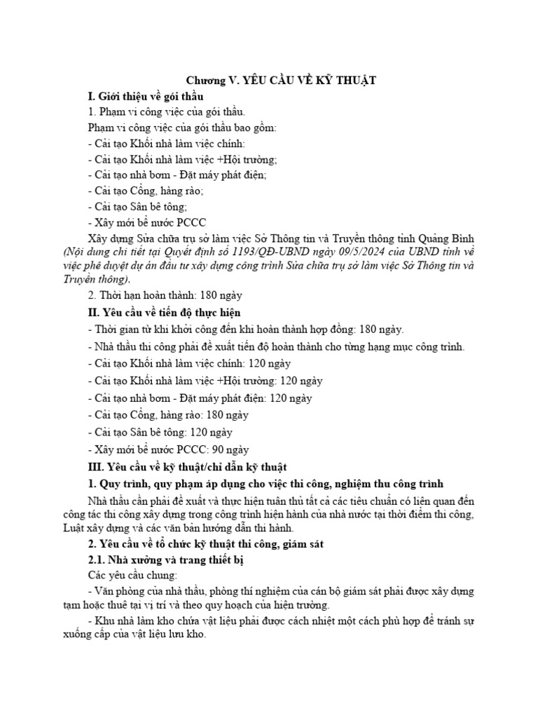 Chuong V - Yeu Cau Ve Ky Thuat | PDF