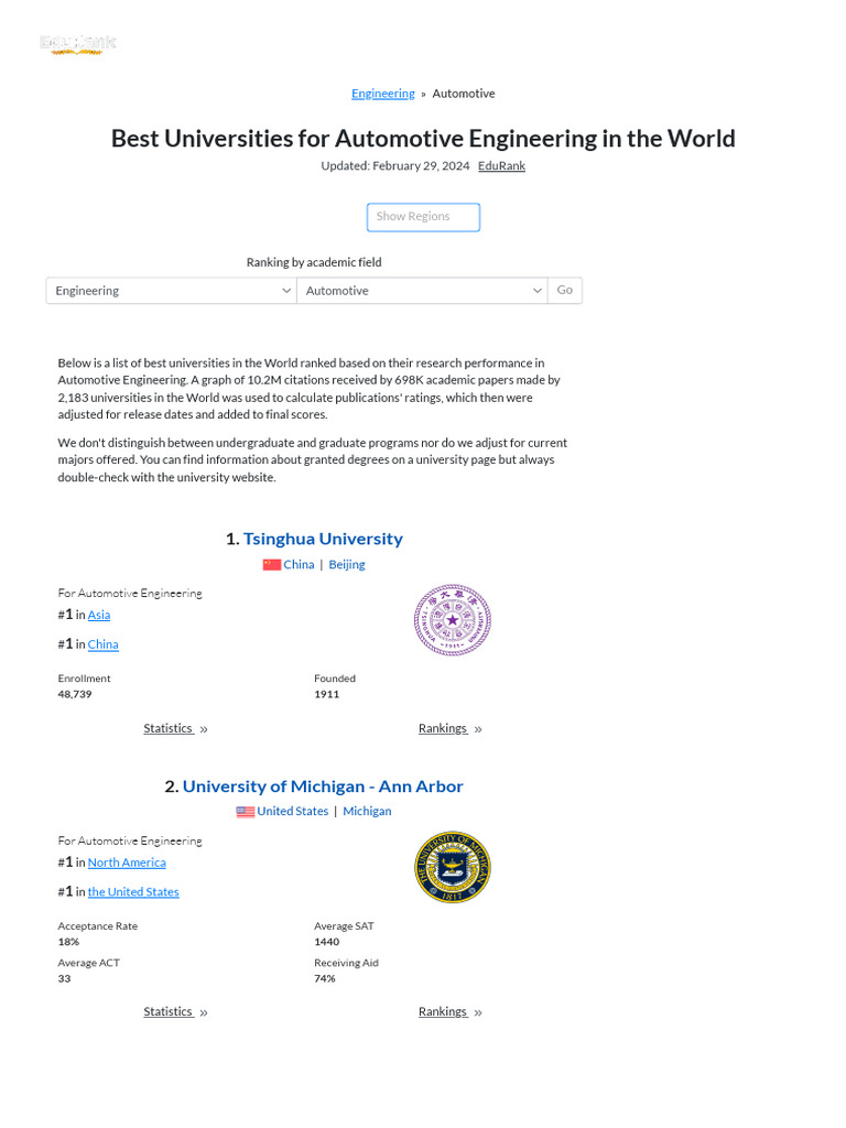 BEST AUTOMOTIVE ENGINEERING UNIVERSITIES IN THE US visual data 5