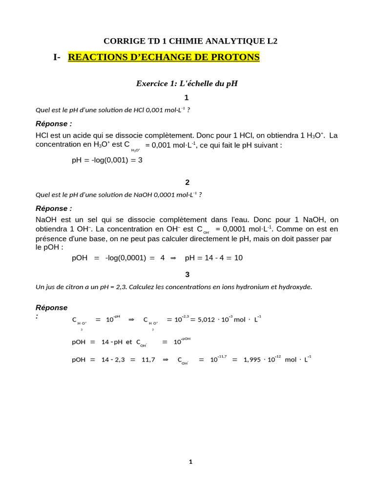 Exercices Corrigés Acides et Bases | PDF | Ph | Dissociation (chimie)