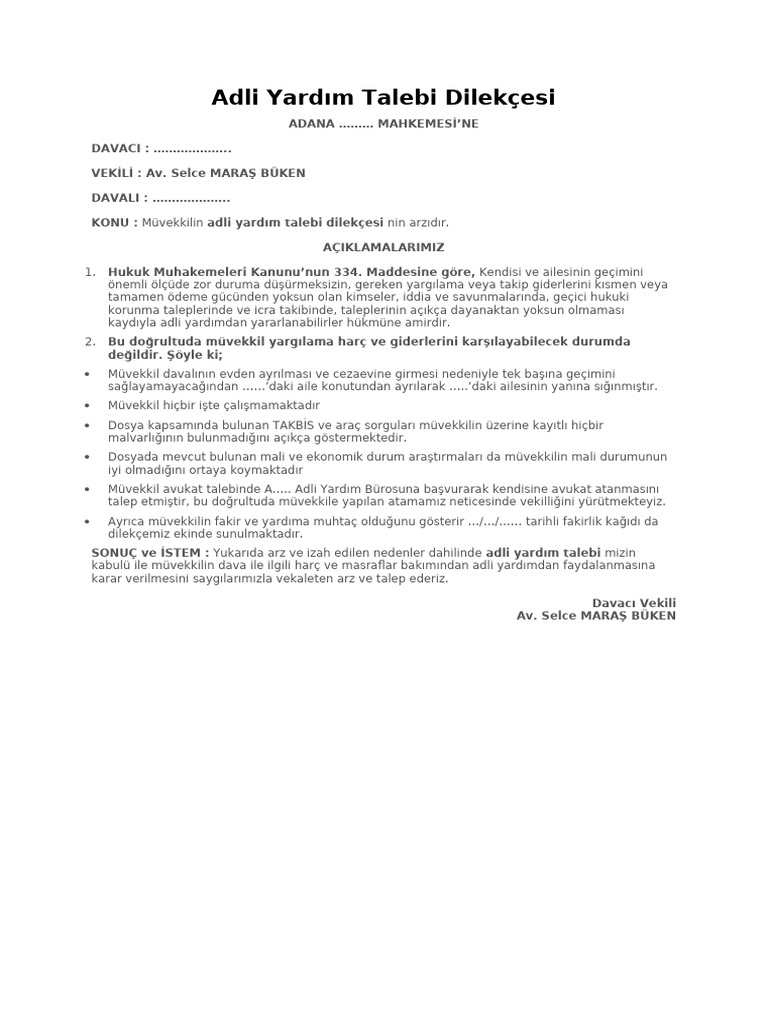 Adli Yardım Dilekçesi | PDF