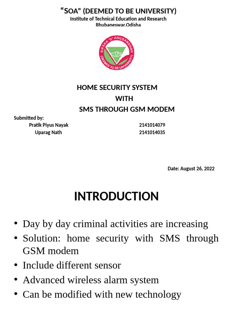 Home Security System with GSM SMS Alerts | PDF | Sensor | Power Supply