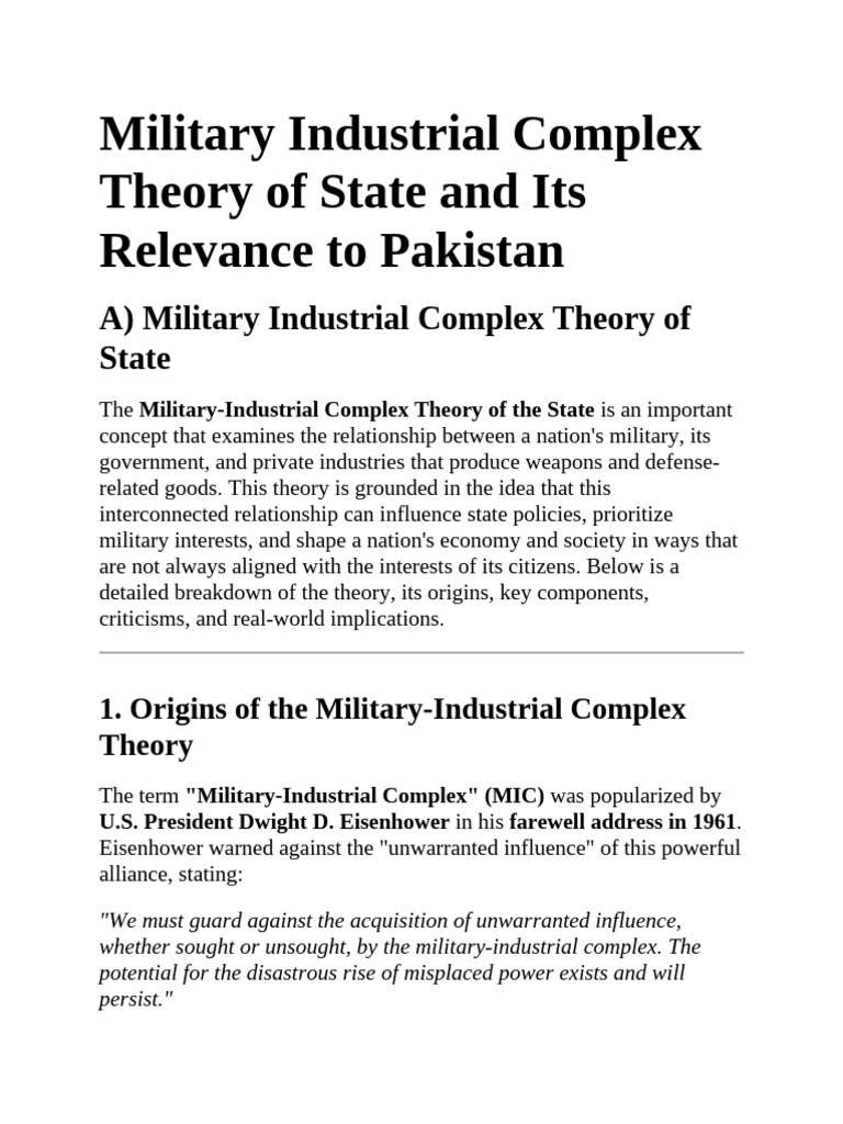 Military-Industrial Complex in Pakistan | PDF | Pakistan | Military ...