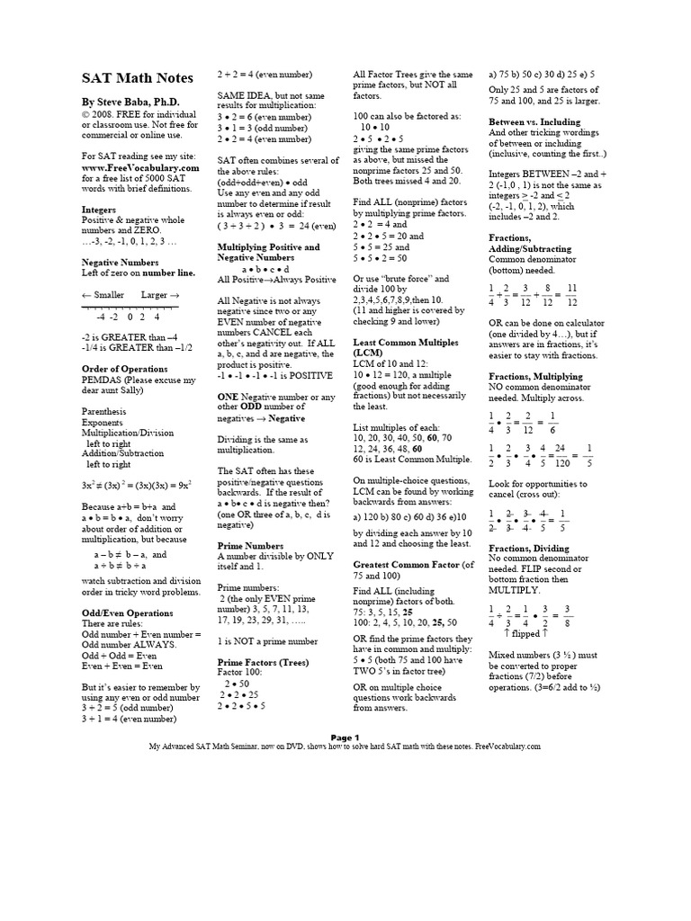 SAT Math Strategies Guide | PDF | Numbers | Mathematics