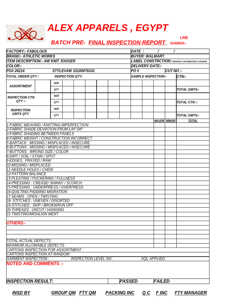 Batch Pant Final Inspection Report | PDF