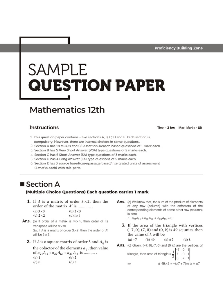Cbse Maths 12th SP 1 - 1706018638 | PDF | Matrix (Mathematics) | Geometry