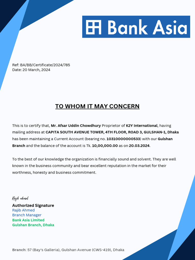 Bank Solvency Certificate | PDF