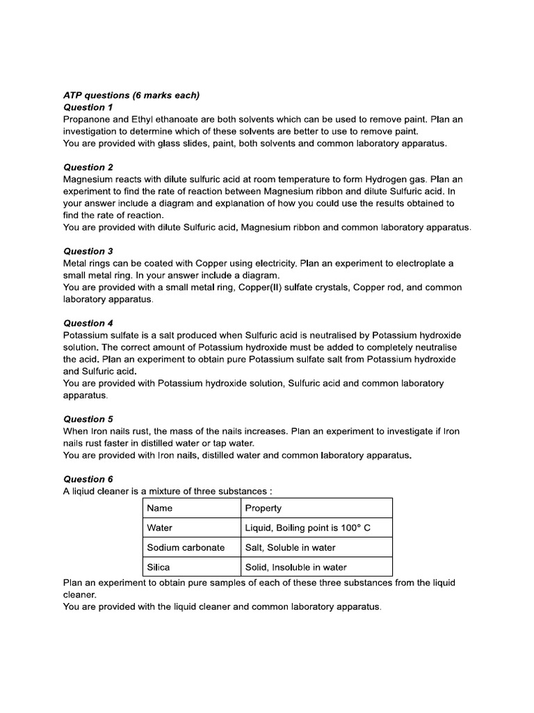 Chemistry ATP Questions | PDF