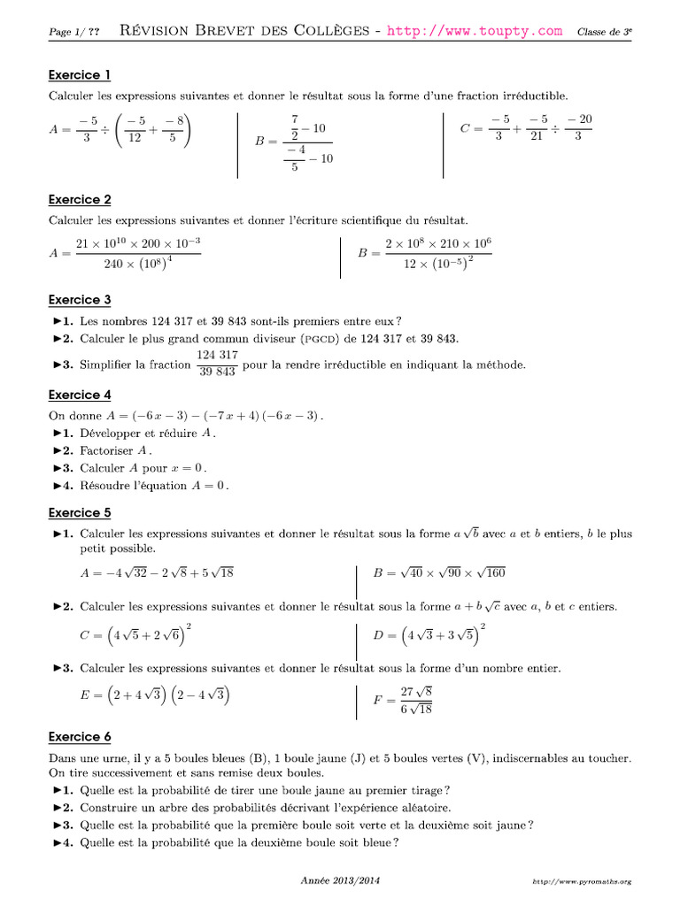 Pyromaths Exercises Overview | PDF