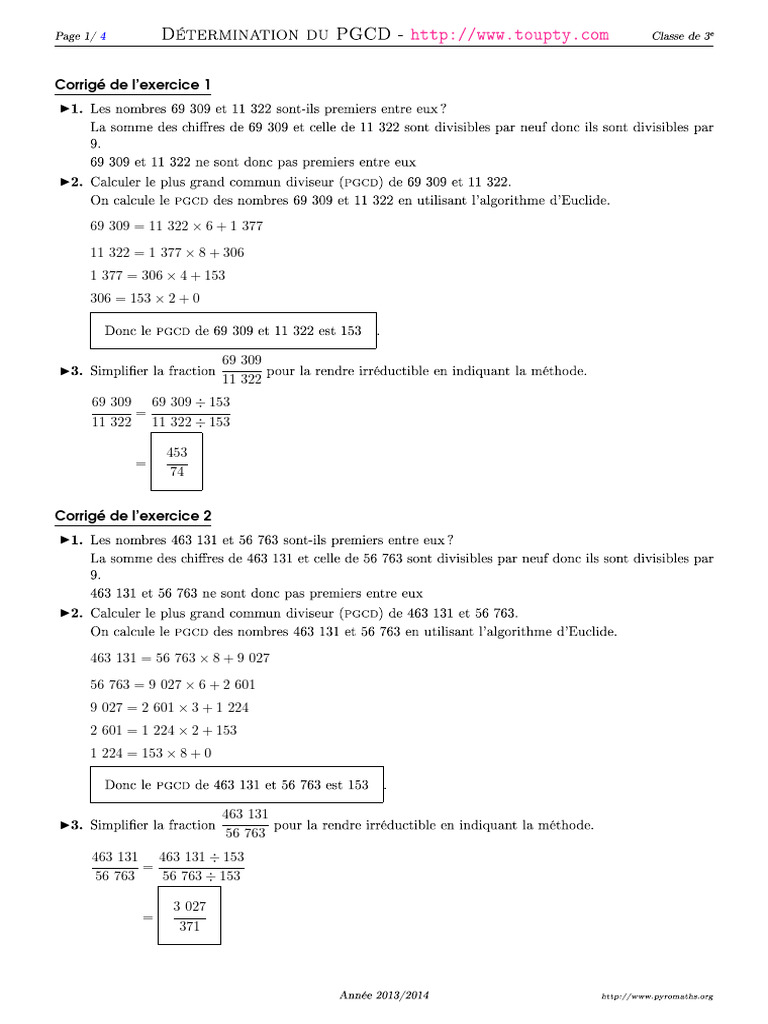 Corrigés d'exercices Pyromaths | PDF