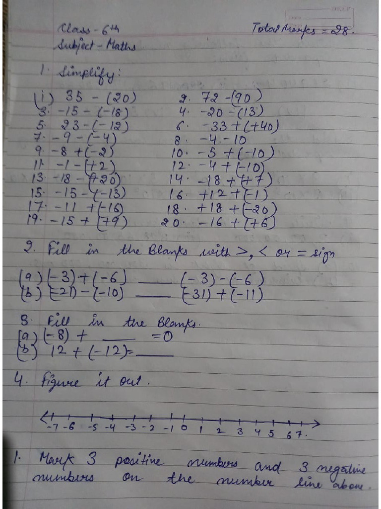 Class 6th Maths Test | PDF