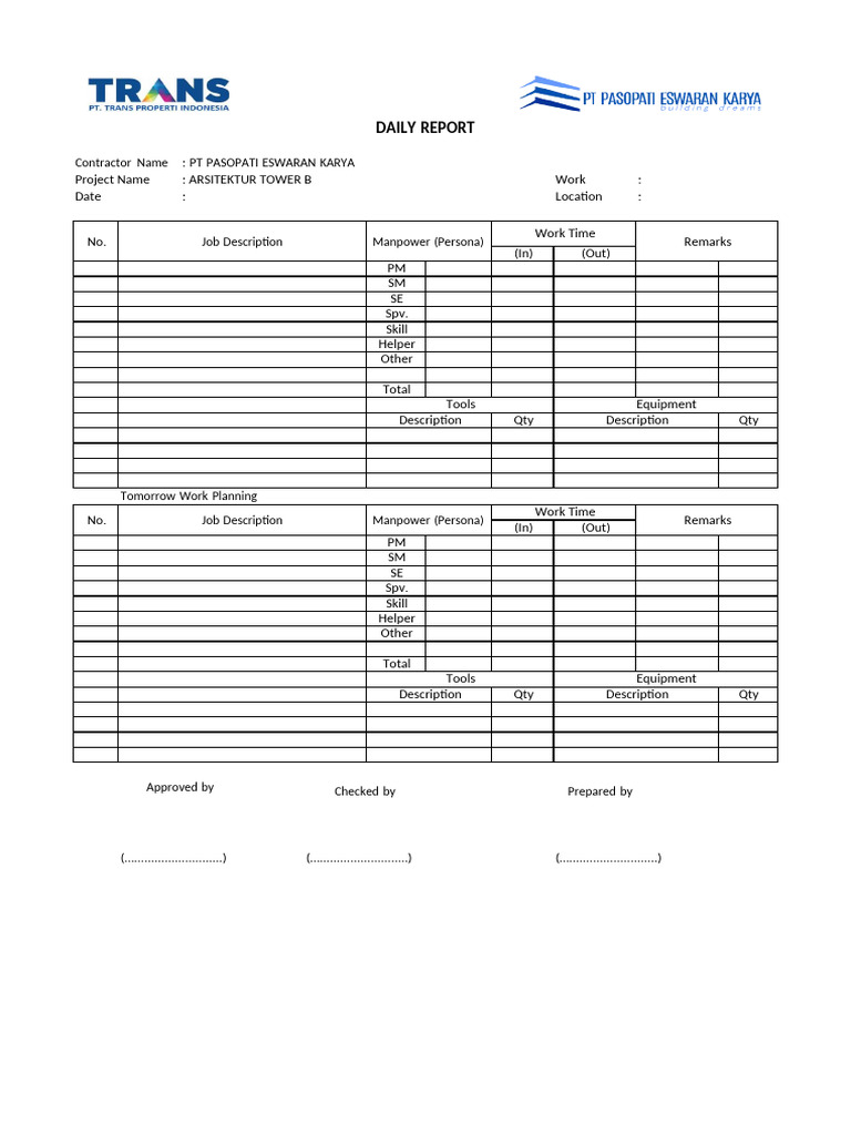 Master Template Daily Report Pasopati | PDF | Industrial And ...
