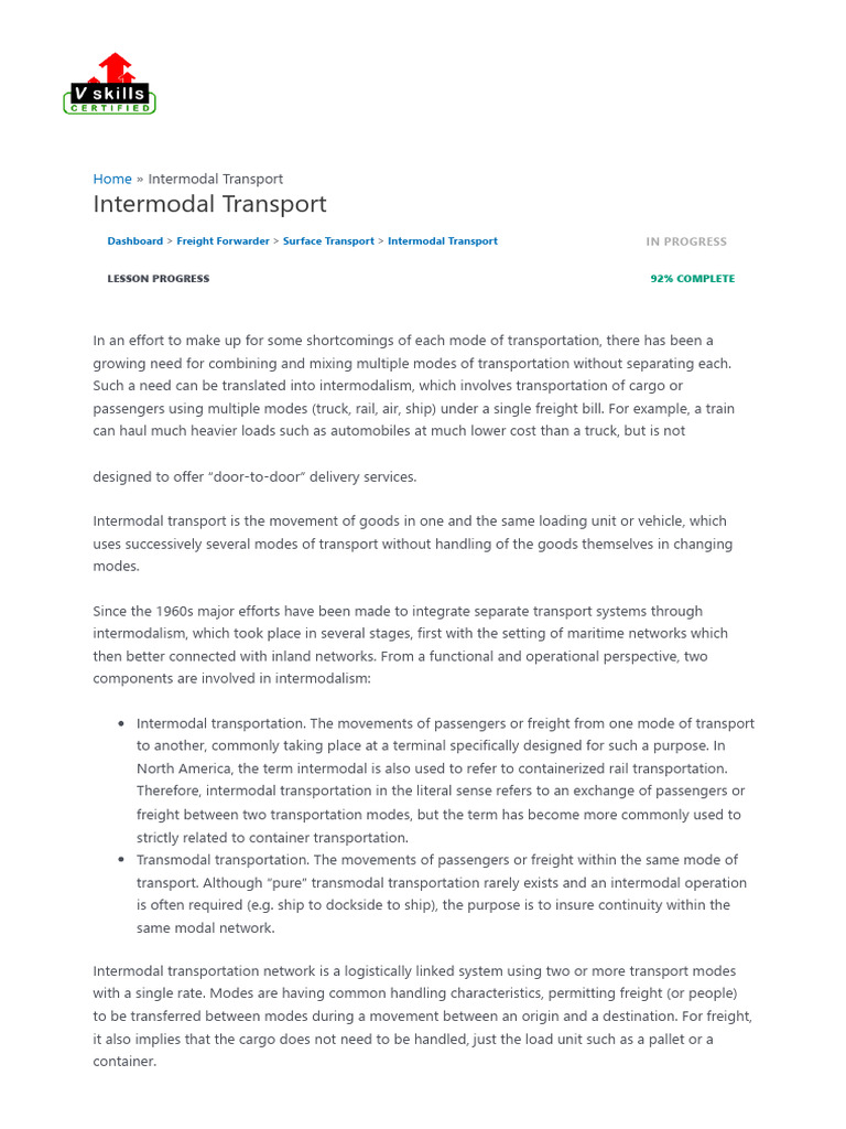 Intermodal Transport - Vskills LMS | PDF | Transport | Containerization