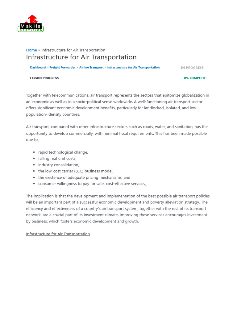 Infrastructure for Air Transportation – Vskills LMS | PDF | Transport ...
