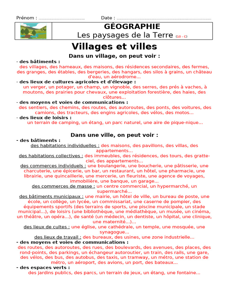 Villages et villes : paysages de la Terre | PDF