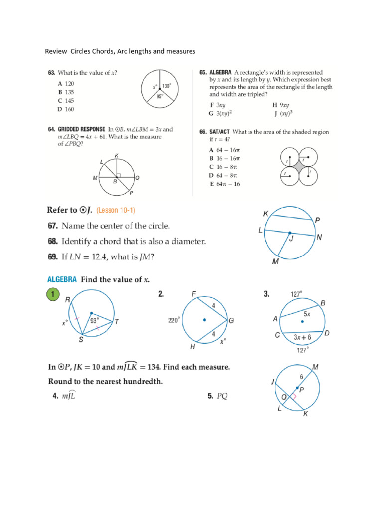 Group Review 1 Circles Chords and Arcs | PDF