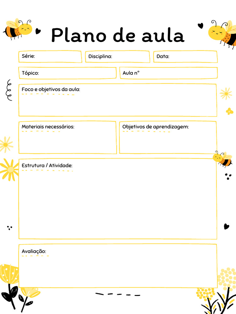Amarelo Abelhas Para Impressão Em Branco Plano de Aula.pdf | PDF