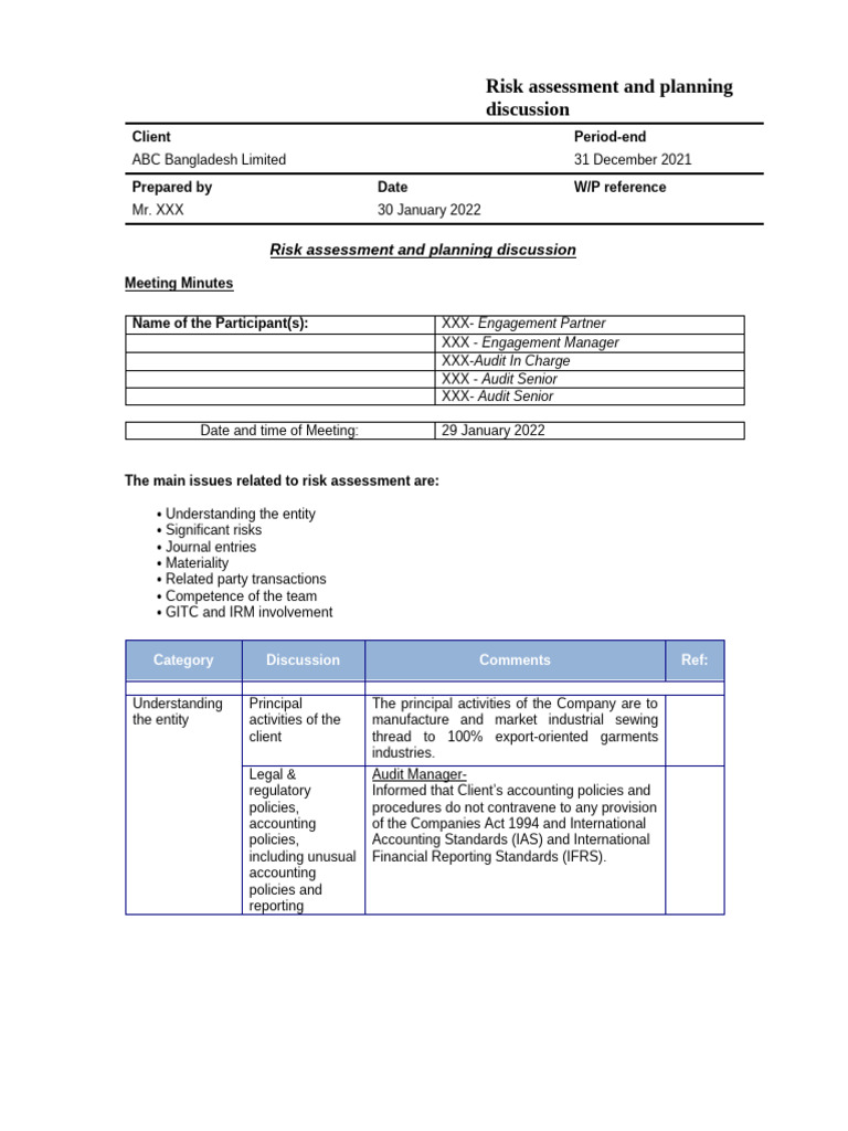 Risk Assessment Meeting Minutes | PDF | Audit | Risk