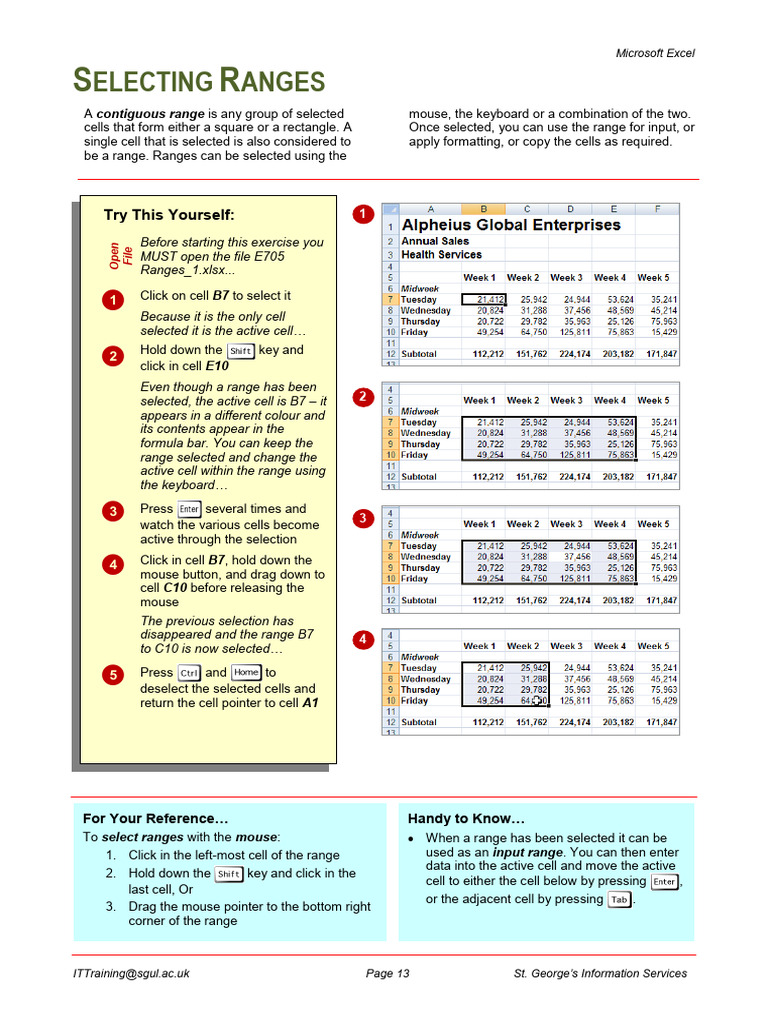 Selecting Ranges in Microsoft Excel | PDF | Design | Computing
