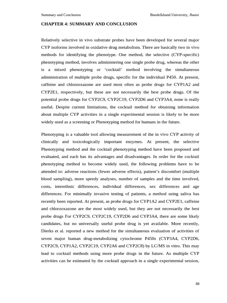 Chapter 4 Summary and Conclusion | PDF | Cytochrome P450 | Pharmacology
