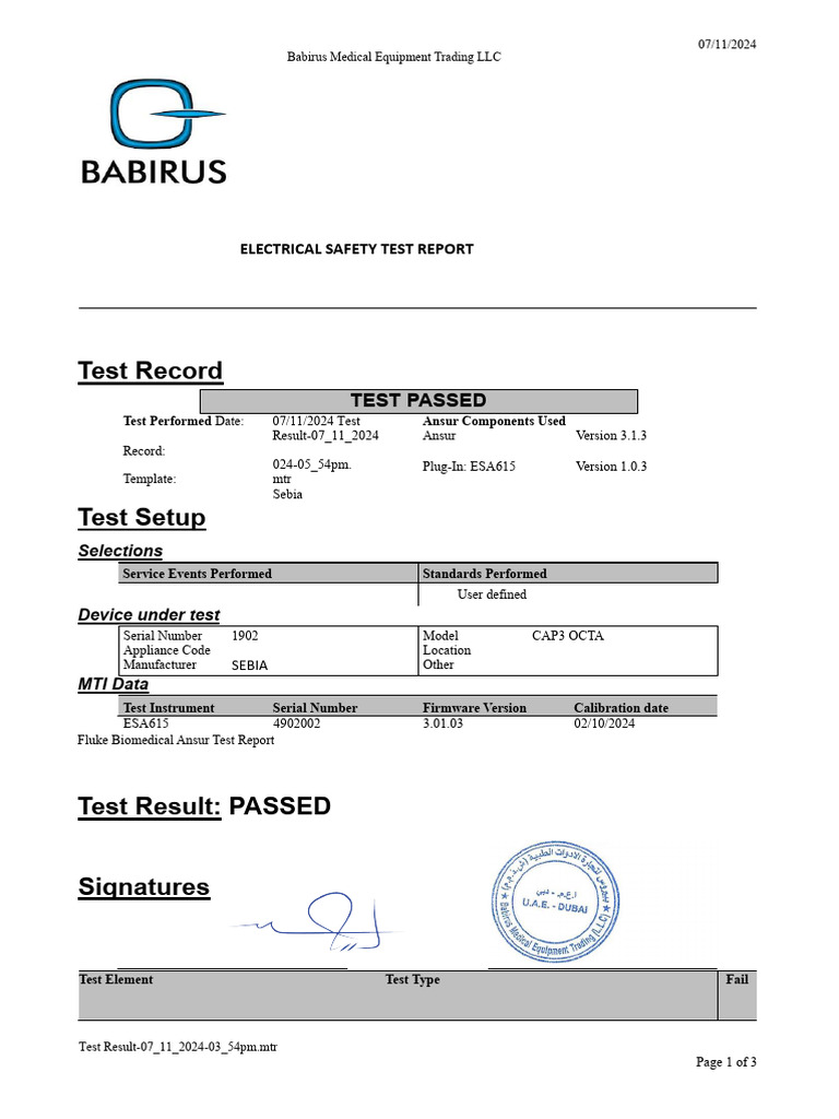Electrical Safety Test Report 2024 | PDF | Mains Electricity | Electronics