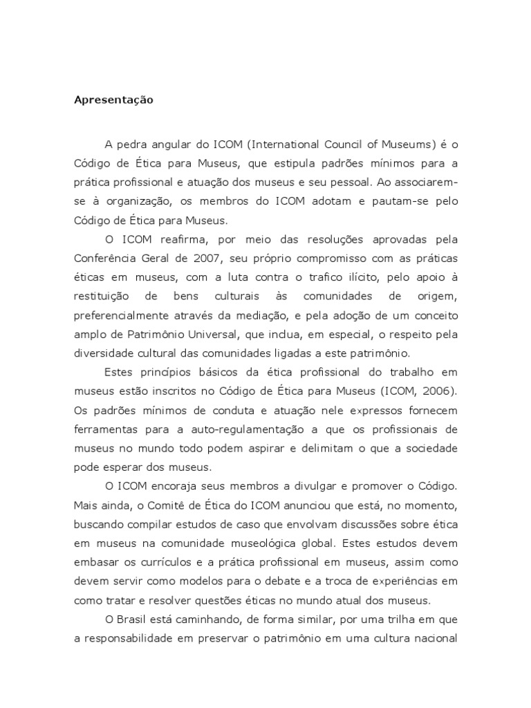 Código de Ética do ICOM para Museus | PDF | Museu | Portugal
