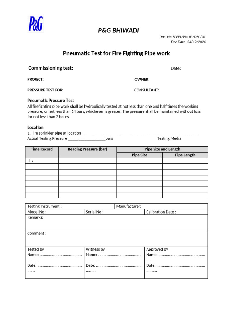 6.2 Hydraulic Test For Fire Fighting Pipe Work | PDF