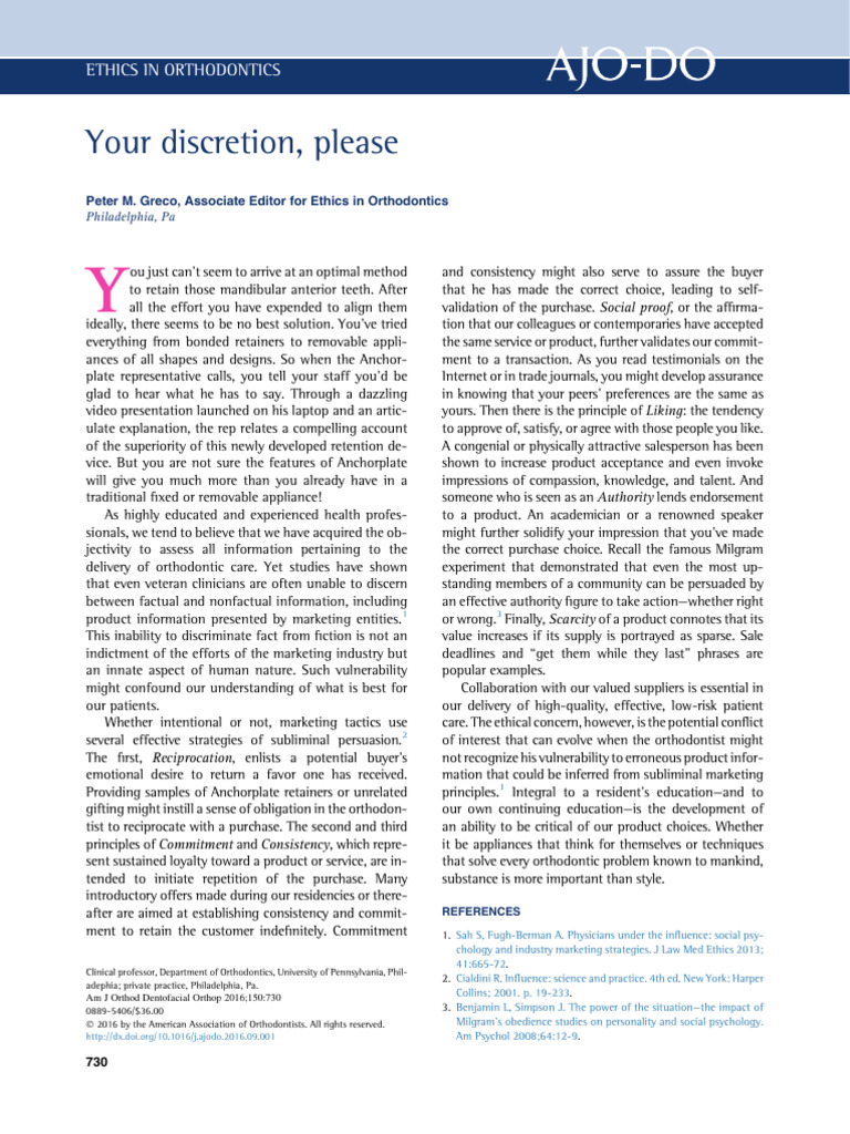Marketing Influence in Orthodontics | PDF | Orthodontics | Persuasion