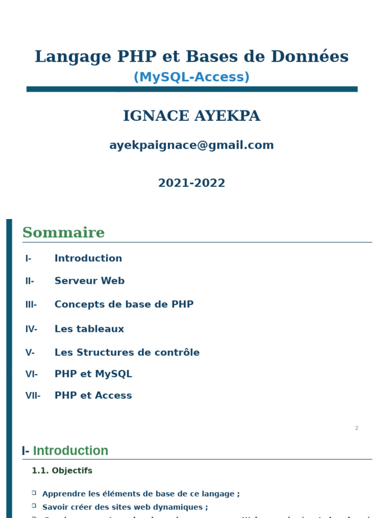 Introduction à PHP et Bases de Données | PDF | PHP | Internet