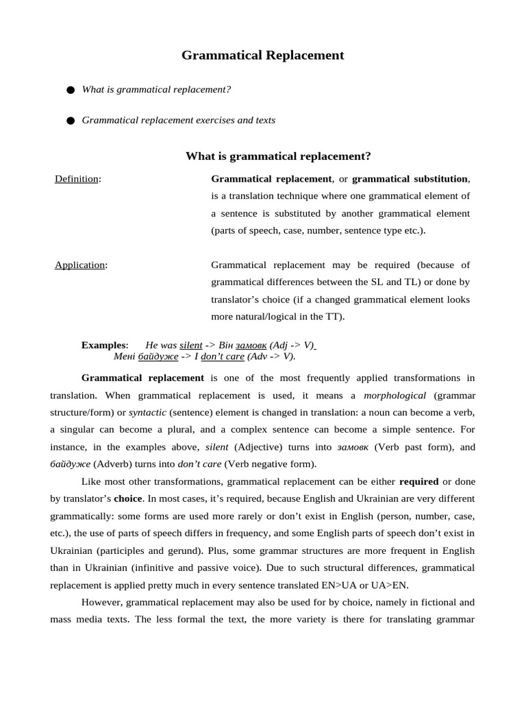 Grammatical Replacement | PDF | Part Of Speech | Verb