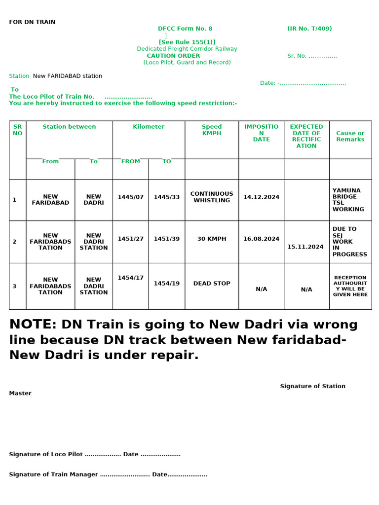 Caution Order for DN Train Operations | PDF | Rail Transport
