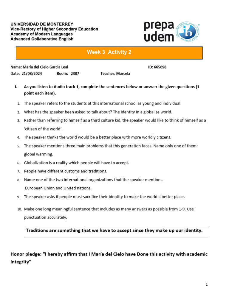 Advanced English Activity Week 3 | PDF