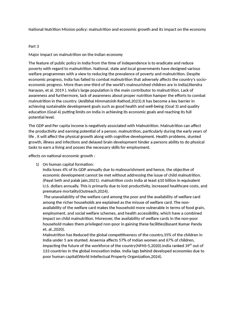 Impact of Malnutrition on India's Economy | PDF | Malnutrition | Poverty