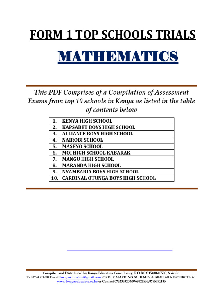 Form 1 Mathematics Trial Exams Kenya | PDF | Circle | Elementary ...